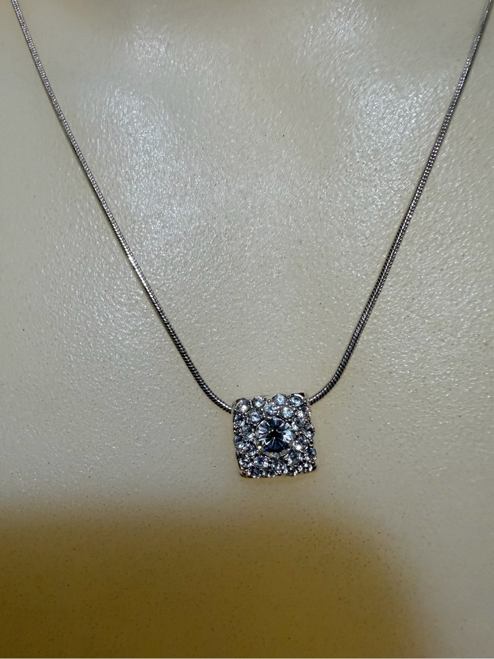 Vintage Field Manor Silver Crystal Square Pendant Necklace